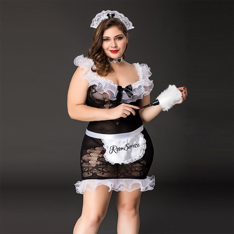 JSY (Китай) Костюм покоївки JSY «Слухняна Ельма» Plus Size Black, сукня, фартух, головний убір покоївки