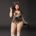 JSY (Китай) Еротичний костюм кішечки JSY «Імператриця Кітті» Plus Size, Black, боді, шнурівка, хвіст, вушка