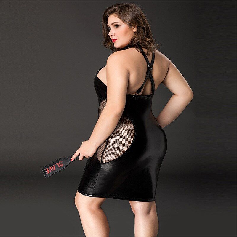JSY (Китай) Еротична сукня JSY «Спокуслива Міла» Plus Size Black, прозорі вставки, стрепи, халтер