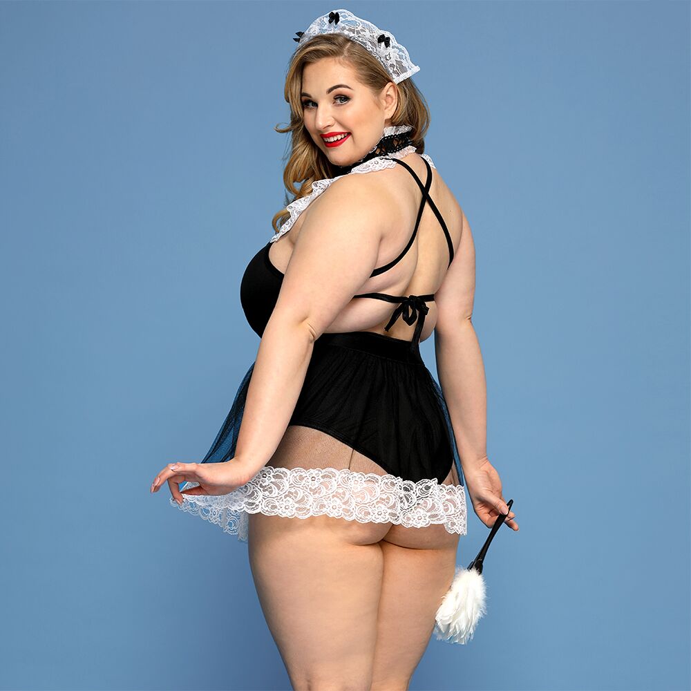 JSY (Китай) Костюм секс-покоївки JSY «Гаряча Кері» Plus Size Black, боді, спідниця, чокер, головний убір, мітелк