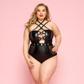 JSY (Китай) Сексуальне боді JSY «Пристрасна Лорейн» Plus Size Black, люверси, стрепи, екошкіра, шнурівка