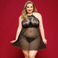 JSY (Китай) Сорочка бебі-дол JSY «Пристрасна Ліліт» Plus Size, Black, халтер, дрібна сітка, мереживо, стрінги