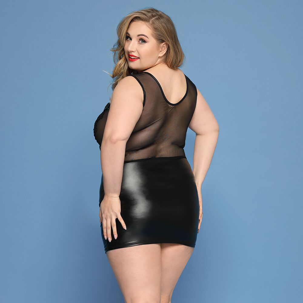 JSY (Китай) Елегантна сукня JSY «Леді Софія» Plus Size, black, дрібна сітка, вишивка, екошкіра