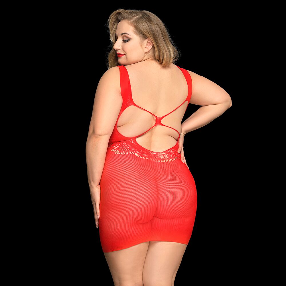 JSY (Китай) Сексуальна сітчаста сукня JSY «Пристрасна Евелін» Plus Size, Red, мереживо, відкрита спинка