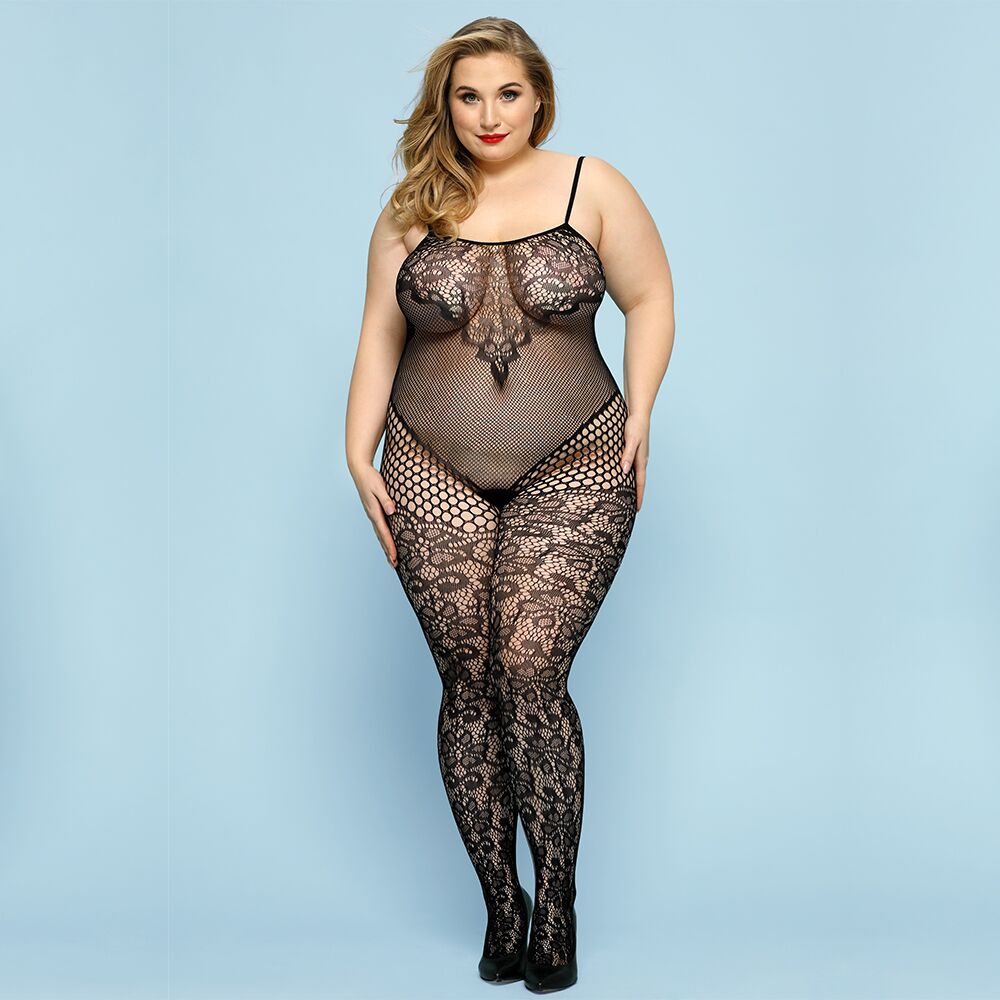 JSY (Китай) Відвертий бодістокінг JSY «Фатальна Скарлет» Plus Size, Black, імітація боді, мереживо, доступ