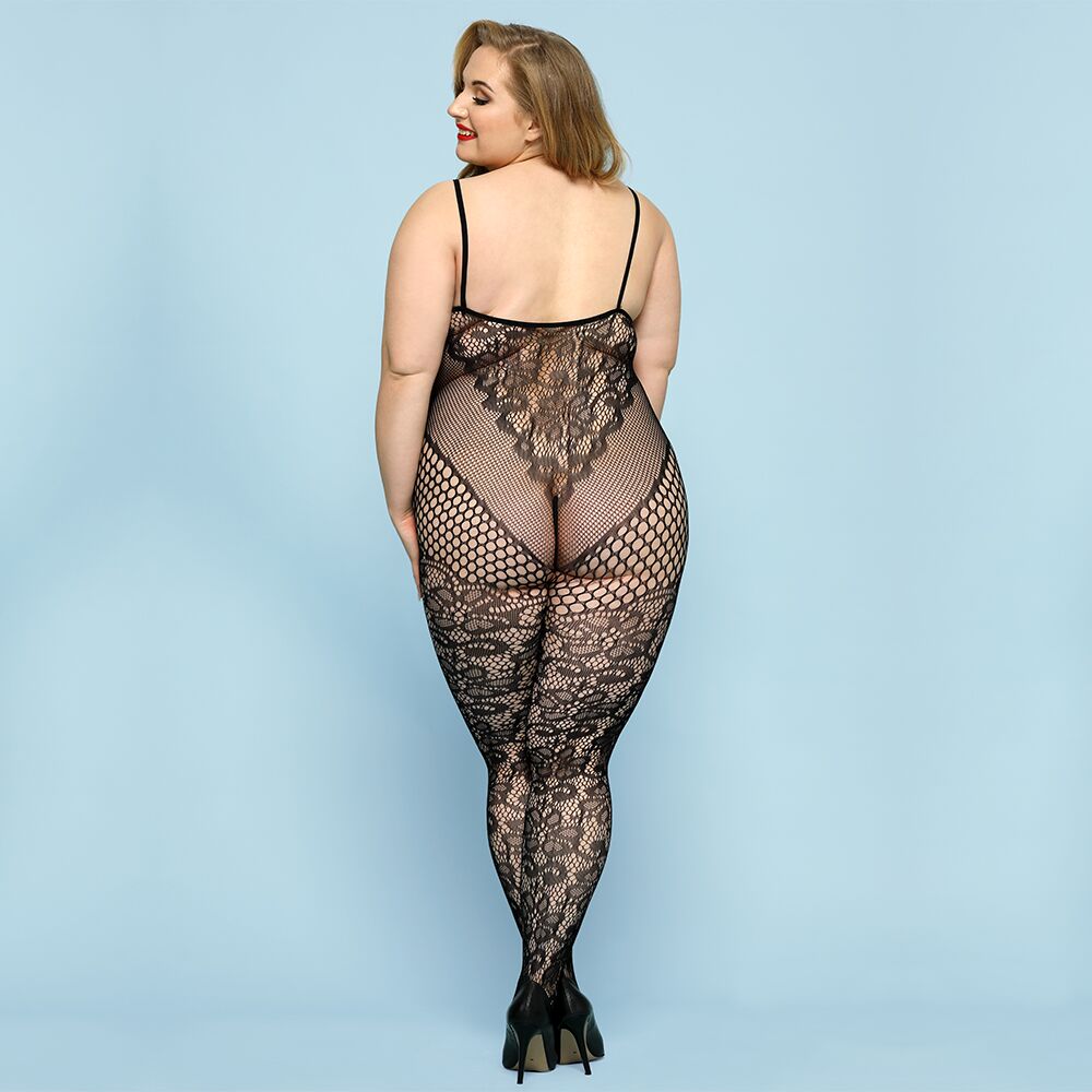 JSY (Китай) Відвертий бодістокінг JSY «Фатальна Скарлет» Plus Size, Black, імітація боді, мереживо, доступ
