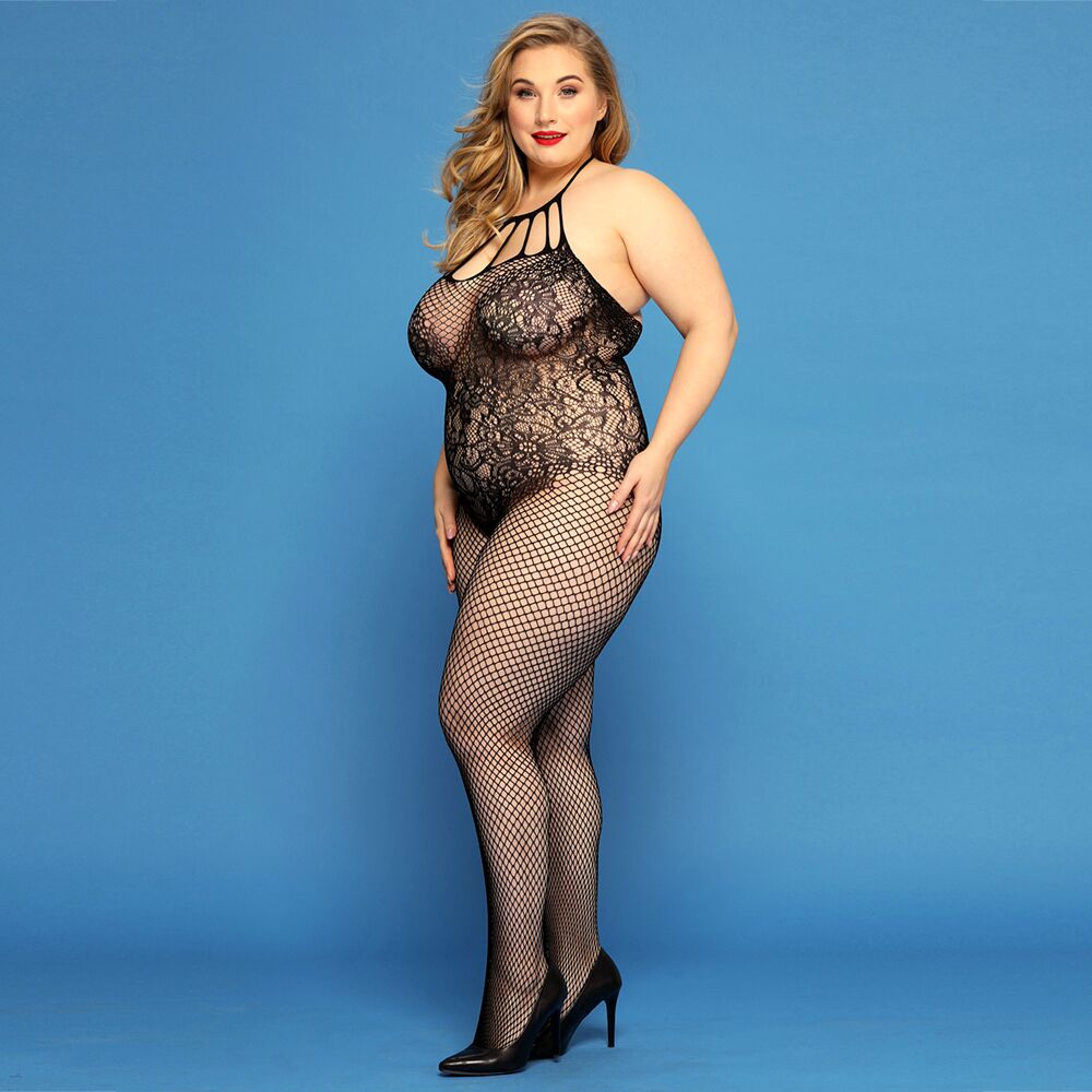 JSY (Китай) Сітчастий бодістокінг JSY «Відверта Мадлен» Plus Size, Black, імітація боді, мереживо, доступ