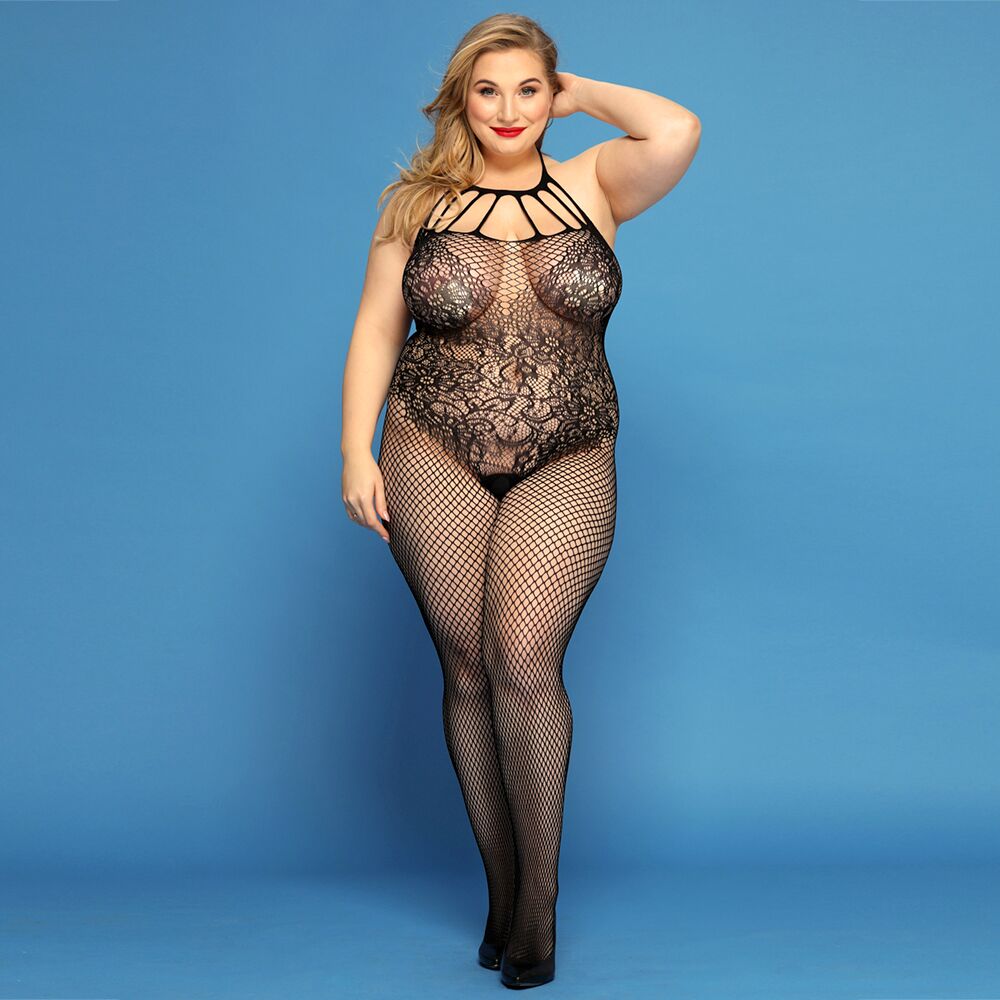 JSY (Китай) Сітчастий бодістокінг JSY «Відверта Мадлен» Plus Size, Black, імітація боді, мереживо, доступ