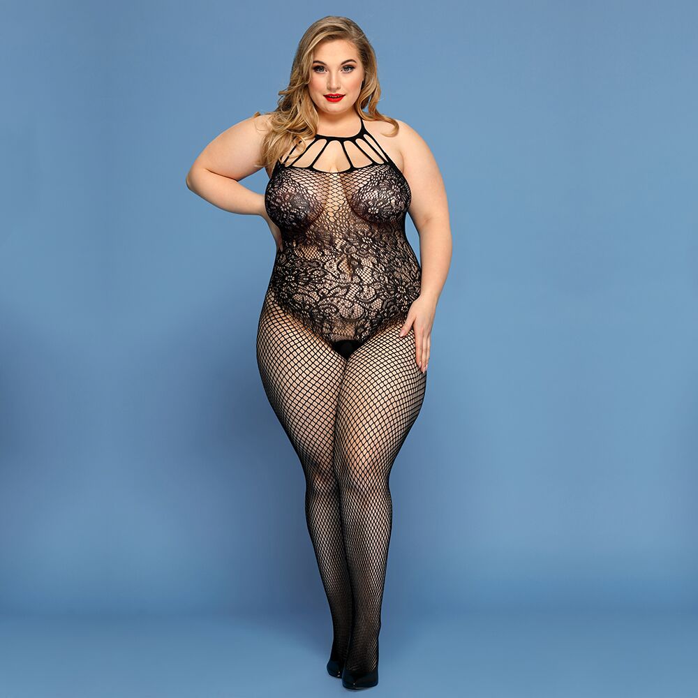 JSY (Китай) Сітчастий бодістокінг JSY «Відверта Мадлен» Plus Size, Black, імітація боді, мереживо, доступ