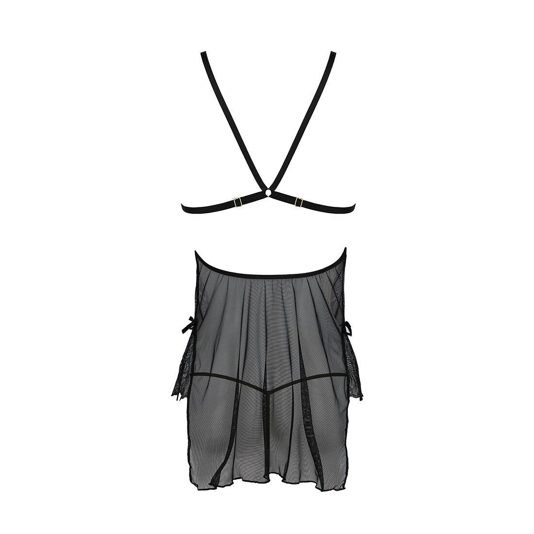 Passion (Польща) Сорочка Passion DELIENA CHEMISE L/XL black, стрінги із заниженою талією