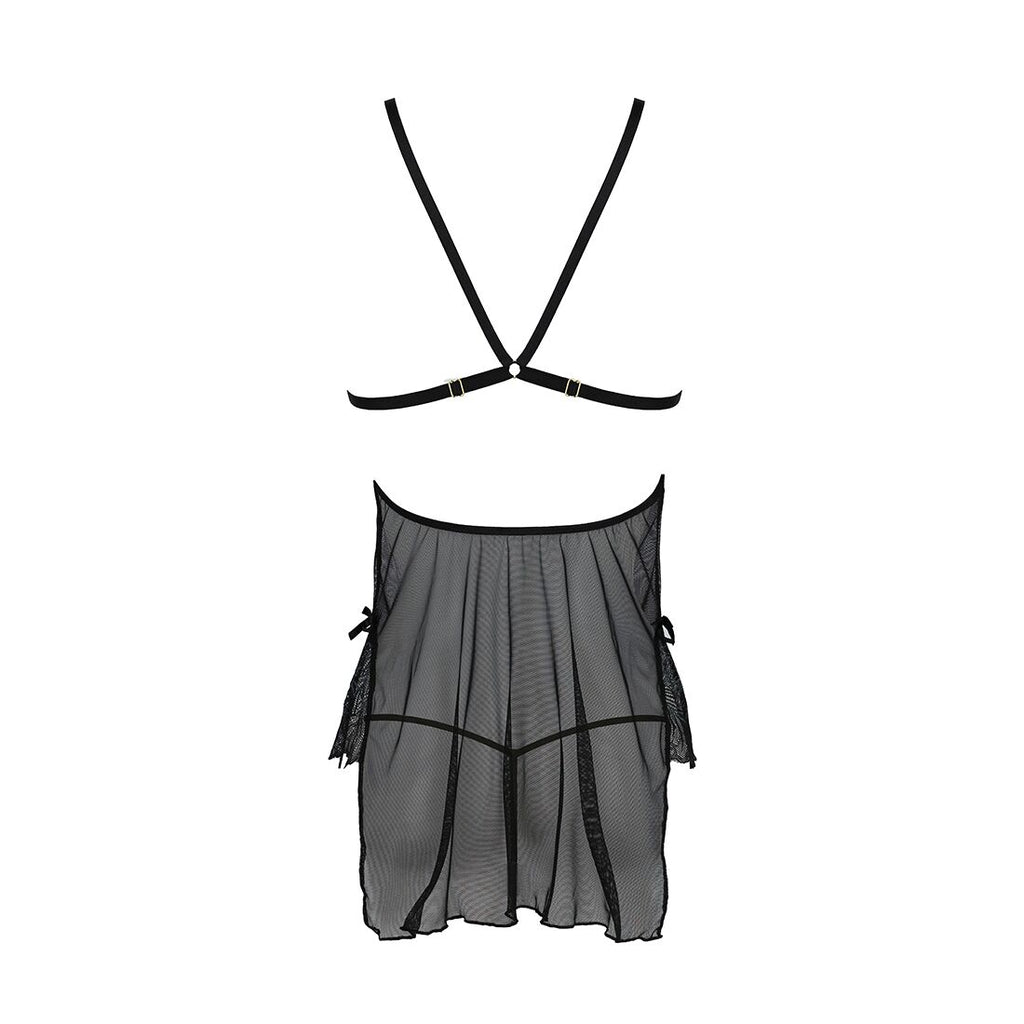 Passion (Польща) Сорочка Passion DELIENA CHEMISE S/M black, стрінги із заниженою талією