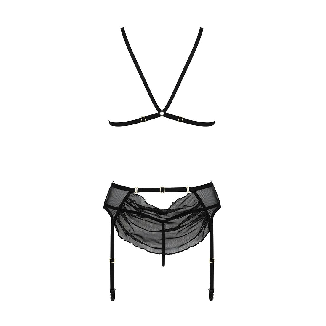 Passion (Польща) Комплект з відкритим доступом Passion DELIENA SET S/M black, ліф, стрінги, пояс для панчіх
