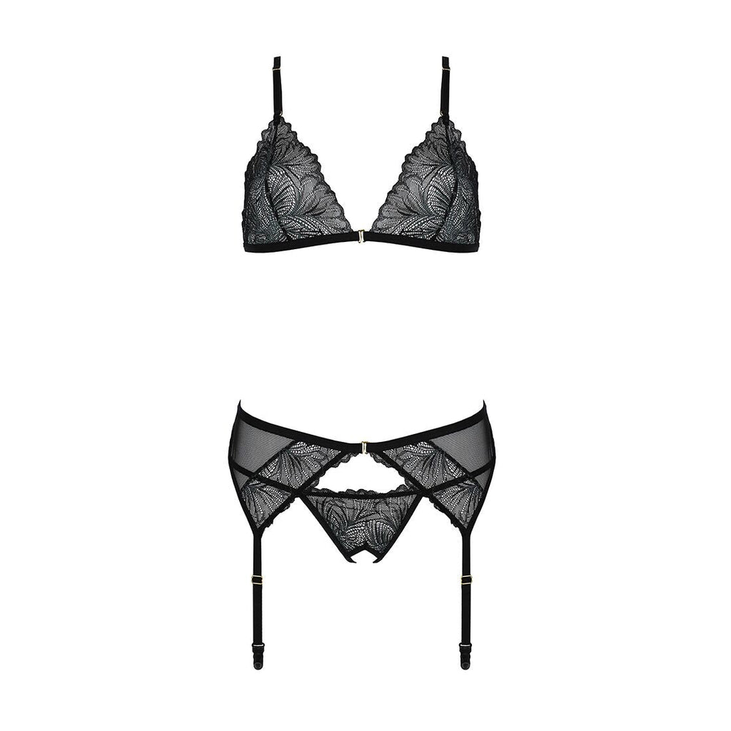 Комплект з відкритим доступом Passion DELIENA SET XXL/XXXL black, ліф, стрінги, 