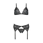 Комплект з відкритим доступом Passion DELIENA SET XXL/XXXL black, ліф, стрінги, 