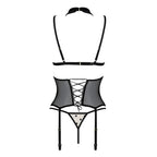 Корсет з відкритими грудьми Passion DOMINICA CORSET, пажі для панчіх, стрінги