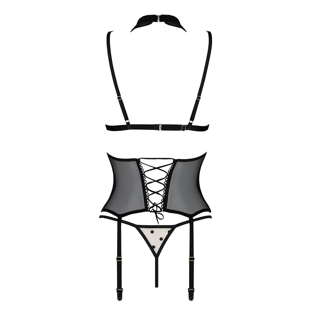 Passion (Польща) Корсет з відкритими грудьми Passion DOMINICA CORSET S/M beige, пажі для панчіх, стрінги