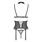 Корсет з відкритими грудьми Passion DOMINICA CORSET S/M beige, пажі для панчіх, 
