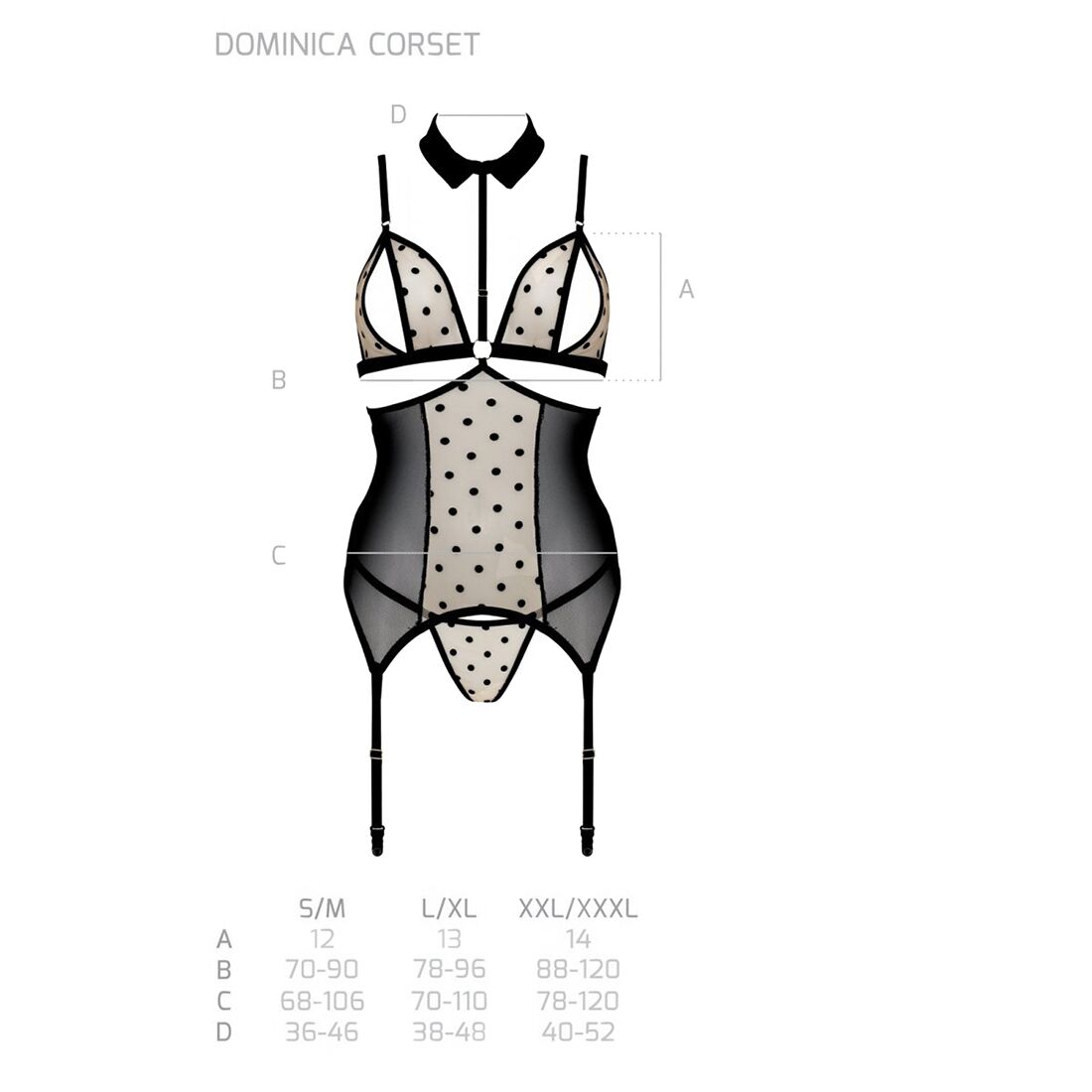 Passion (Польща) Корсет з відкритими грудьми Passion DOMINICA CORSET XXL/XXXL beige, пажі для панчіх, стрінги