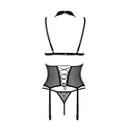Корсет з відкритими грудьми Passion DOMINICA CORSET S/M black, пажі для панчіх, 