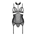 Корсет з відкритими грудьми Passion DOMINICA CORSET XXL/XXXL black, пажі для пан