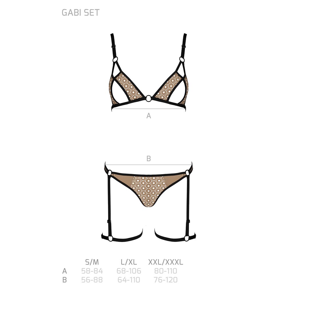 Passion (Польща) Еротичний комплект спідньої білизни Passion GABI SET S/M beige, трусики з гартерами