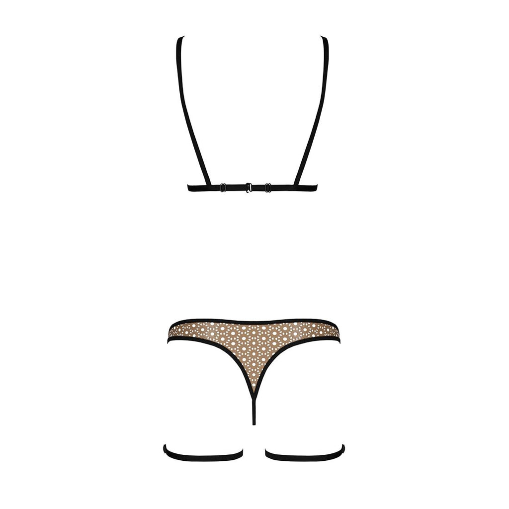 Passion (Польща) Еротичний комплект спідньої білизни Passion GABI SET XXL/XXXL beige, трусики з гартерами