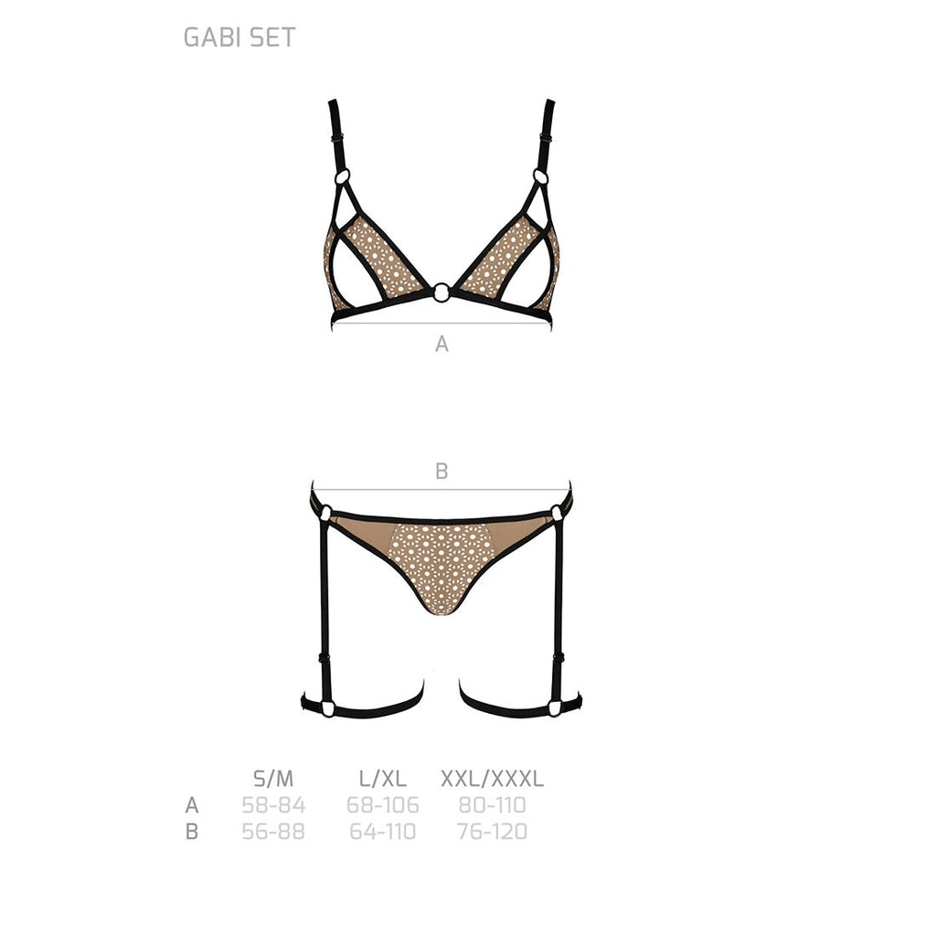 Passion (Польща) Еротичний комплект спідньої білизни Passion GABI SET XXL/XXXL beige, трусики з гартерами