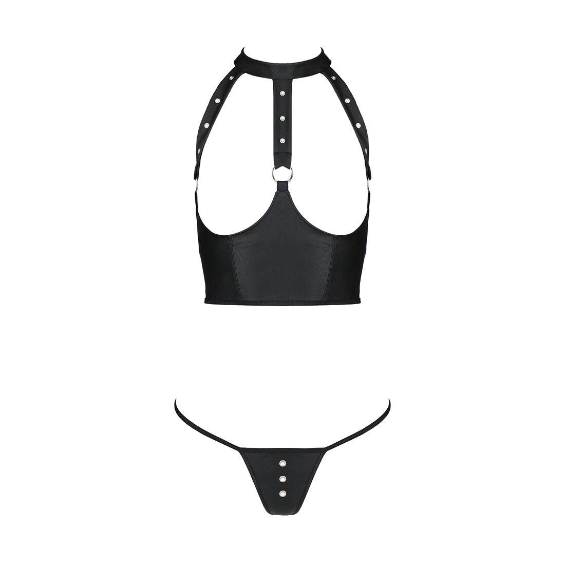 Passion (Польща) Комплект білизни з відкритими грудьми Passion GENEVIA SET WITH OPEN BRA L/XL black, корсет, стрінги