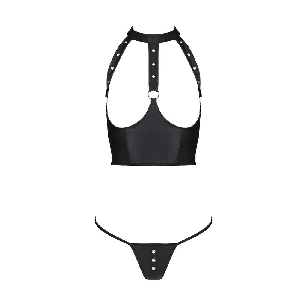 Комплект білизни з відкритими грудьми Passion GENEVIA SET WITH OPEN BRA S/M blac