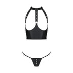 Комплект білизни з відкритими грудьми Passion GENEVIA SET WITH OPEN BRA XXL/XXXL black, корсет, стрі