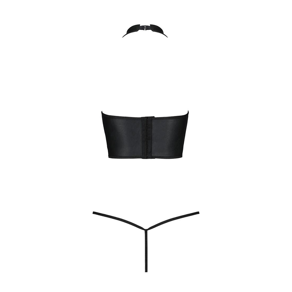 Passion (Польща) Комплект білизни з відкритими грудьми Passion GENEVIA SET WITH OPEN BRA XXL/XXXL black, корсет, стрі