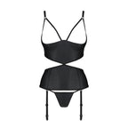 Корсет з відкритими грудьми Passion JANNIES CORSET L/XL black, стрінги в наборі