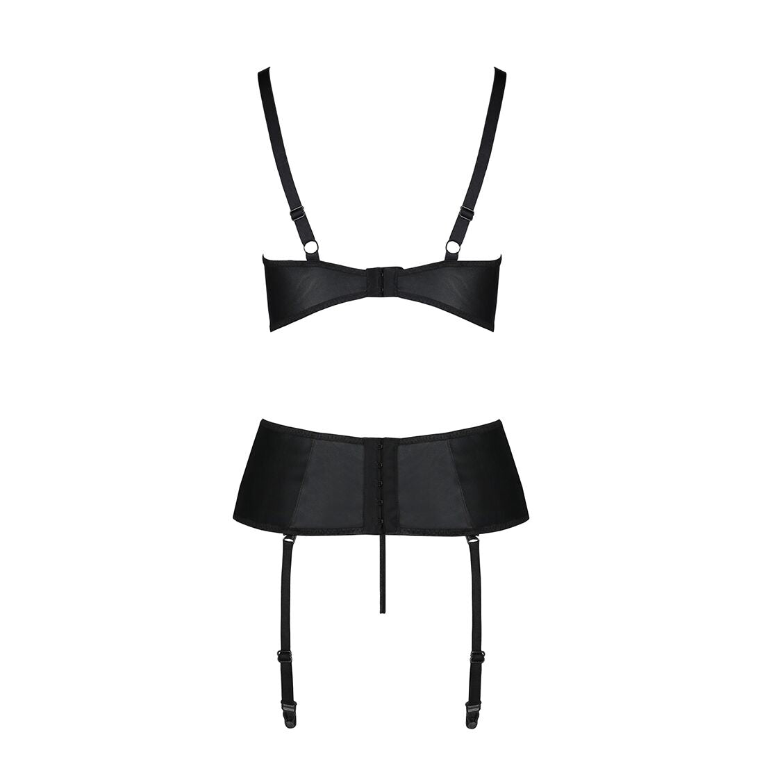 Passion (Польща) Корсет з відкритими грудьми Passion JANNIES CORSET S/M black, стрінги в наборі