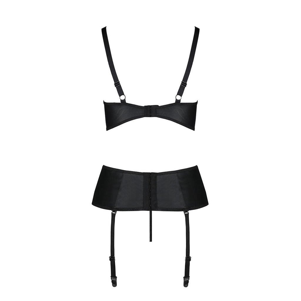 Passion (Польща) Корсет з відкритими грудьми Passion JANNIES CORSET XXL/XXXL black, стрінги в наборі