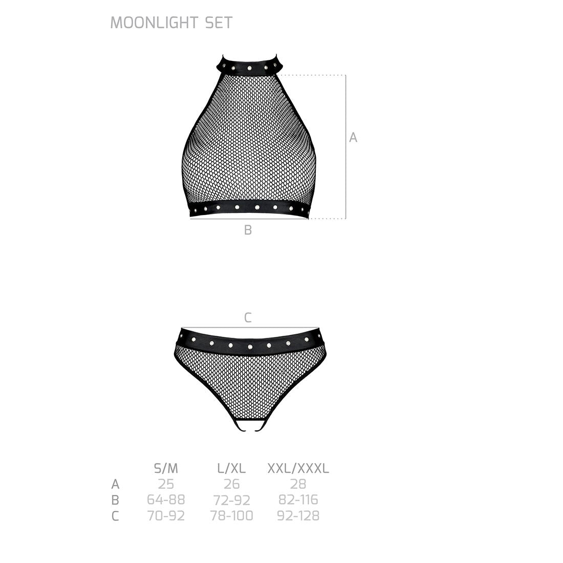 Passion (Польща) Білизна з відкритим доступом Passion MOONLIGHT SET XXL/XXXL black, топ, стрінги