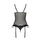 Корсет зі шнурівкою Passion NESSY CORSET, стрінги з відкритим доступом, пажі для панчіх