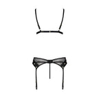 Комплект білизни Passion NESSY SET S/M black, бюстгальтер, пояс для панчіх, стрі