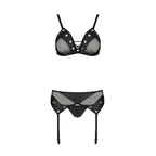 Комплект білизни Passion NESSY SET S/M black, бюстгальтер, пояс для панчіх, стрі