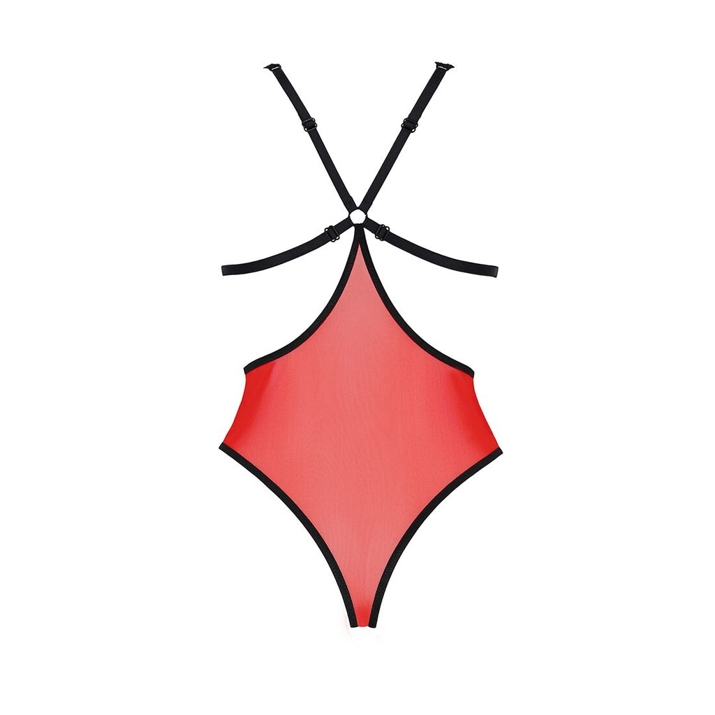 Passion (Польща) Напівпрозоре боді з мереживом Passion PEONIA BODY L/XL red