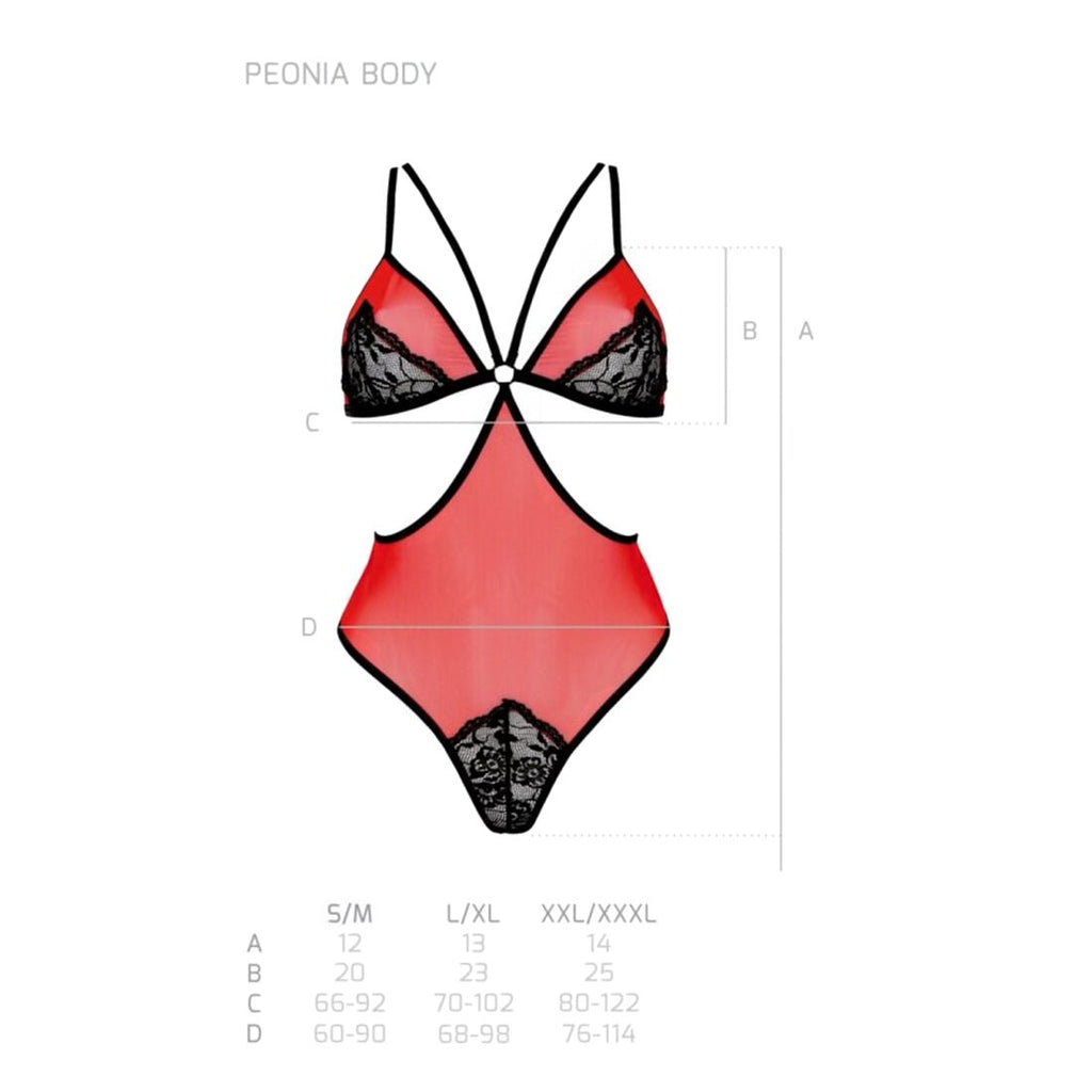 Passion (Польща) Напівпрозоре боді з мереживом Passion PEONIA BODY S/M red