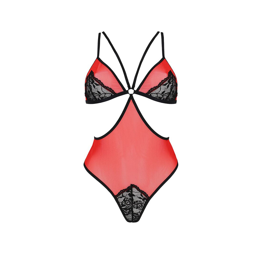 Passion (Польща) Напівпрозоре боді з мереживом Passion PEONIA BODY S/M red