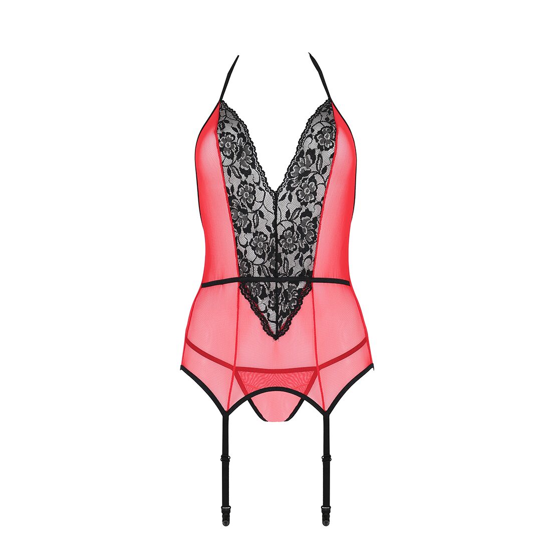 Passion (Польща) Корсет з пажами для панчіх Passion PEONIA CORSET XXL/XXXL red стрінги