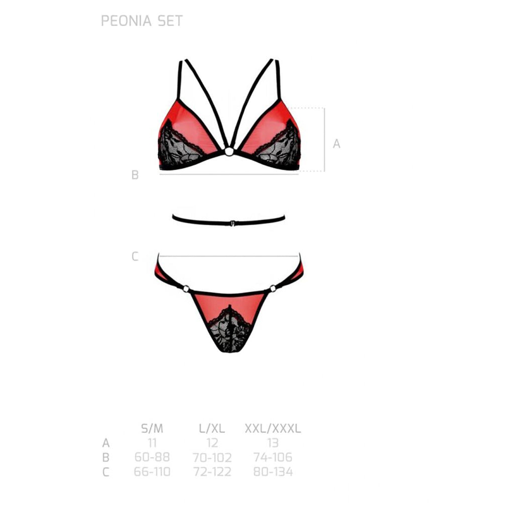 Passion (Польща) Комплект білизни Passion PEONIA SET S/M red, бра, трусики