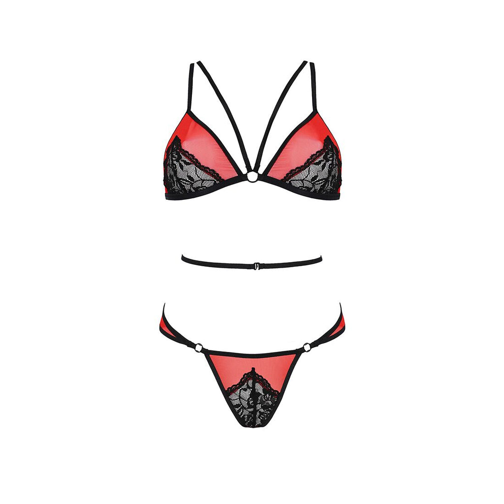 Passion (Польща) Комплект білизни Passion PEONIA SET XXL/XXXL red, бра, трусики
