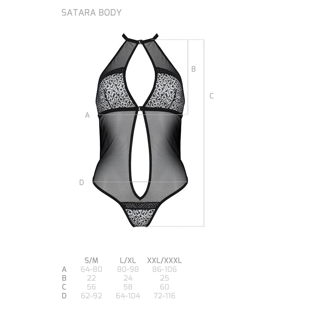 Passion (Польща) Сітчасте боді з мереживом на грудях Passion SATARA BODY S/M red