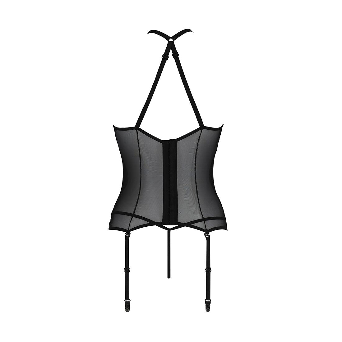 Passion (Польща) Корсет з пажами Passion SATARA CORSET L/XL black, стрінги, мереживо, застібки спереду та ззаду