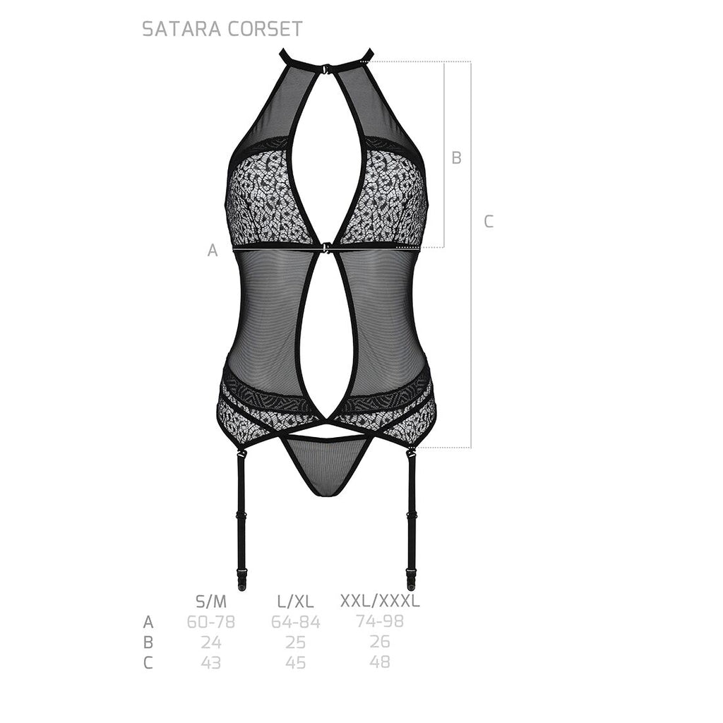 Passion (Польща) Корсет з пажами Passion SATARA CORSET S/M red, стрінги, мереживо, застібки спереду та ззаду
