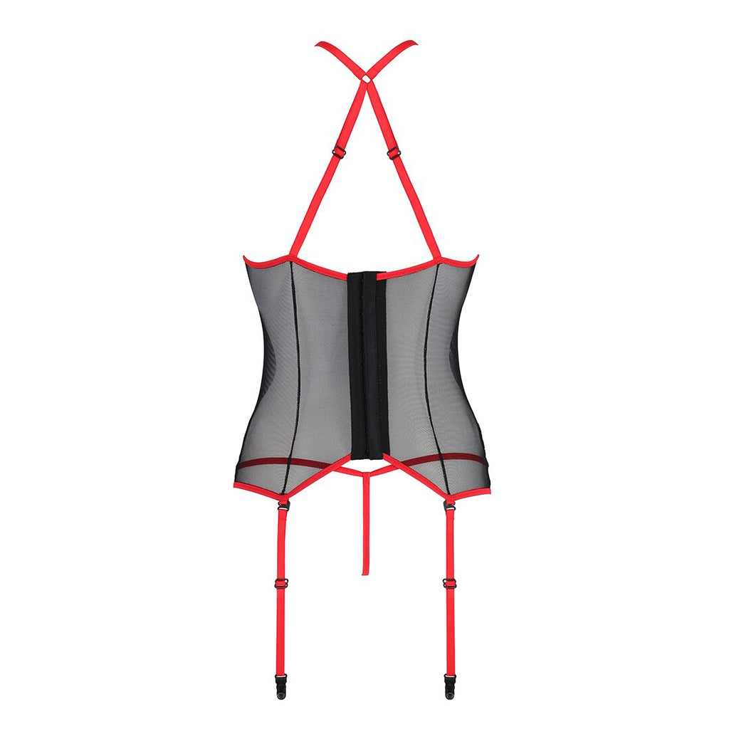 Passion (Польща) Корсет з пажами Passion SATARA CORSET S/M red, стрінги, мереживо, застібки спереду та ззаду