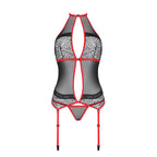 Корсет з пажами Passion SATARA CORSET S/M red, стрінги, мереживо, застібки спере