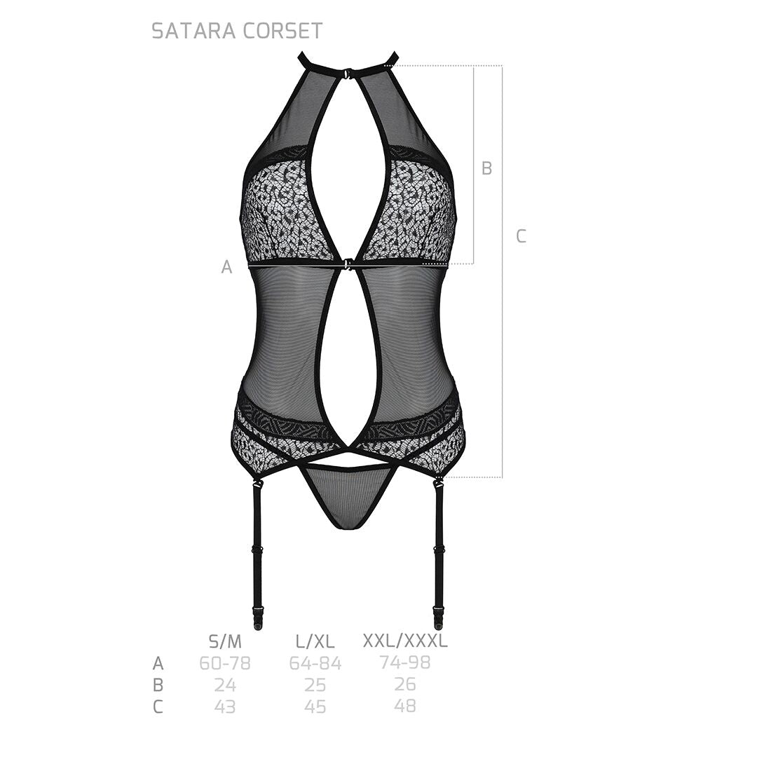Passion (Польща) Корсет з пажами Passion SATARA CORSET XXL/XXXL red, стрінги, мереживо, застібки спереду та ззаду